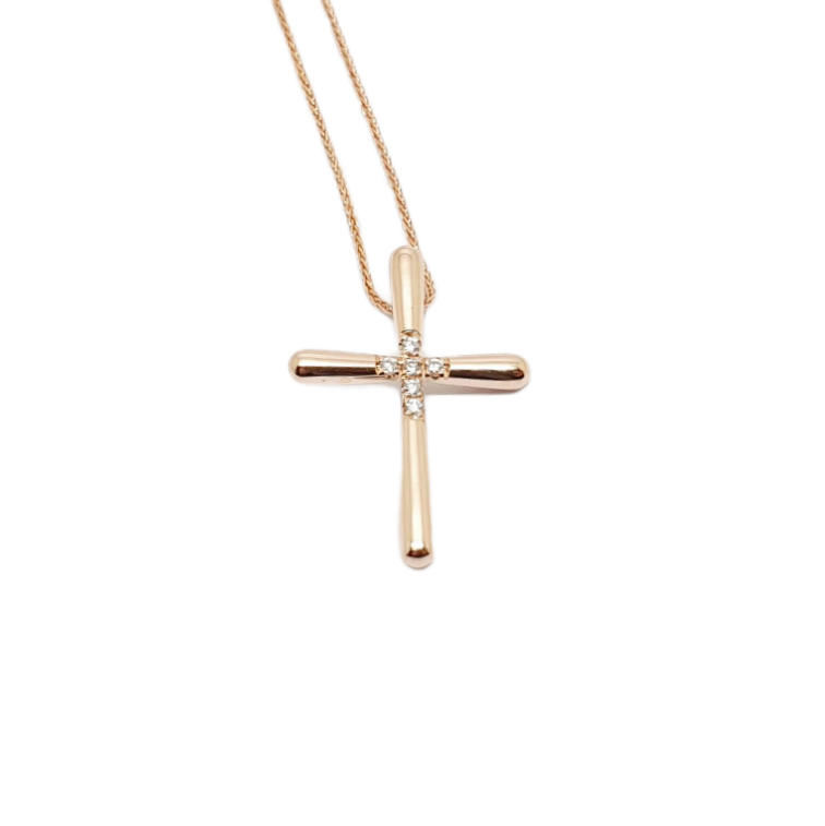 Rose gold cross k14 with diamonds (with chain) (code P1758)